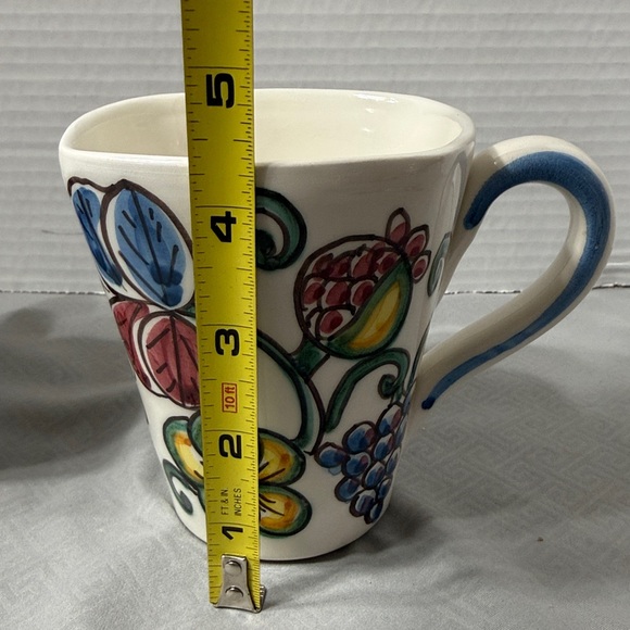Branciforti Caltagirone Italy HandPainted Flower Leaf Design Mugs Cups Set of 2 - Picture 9 of 10